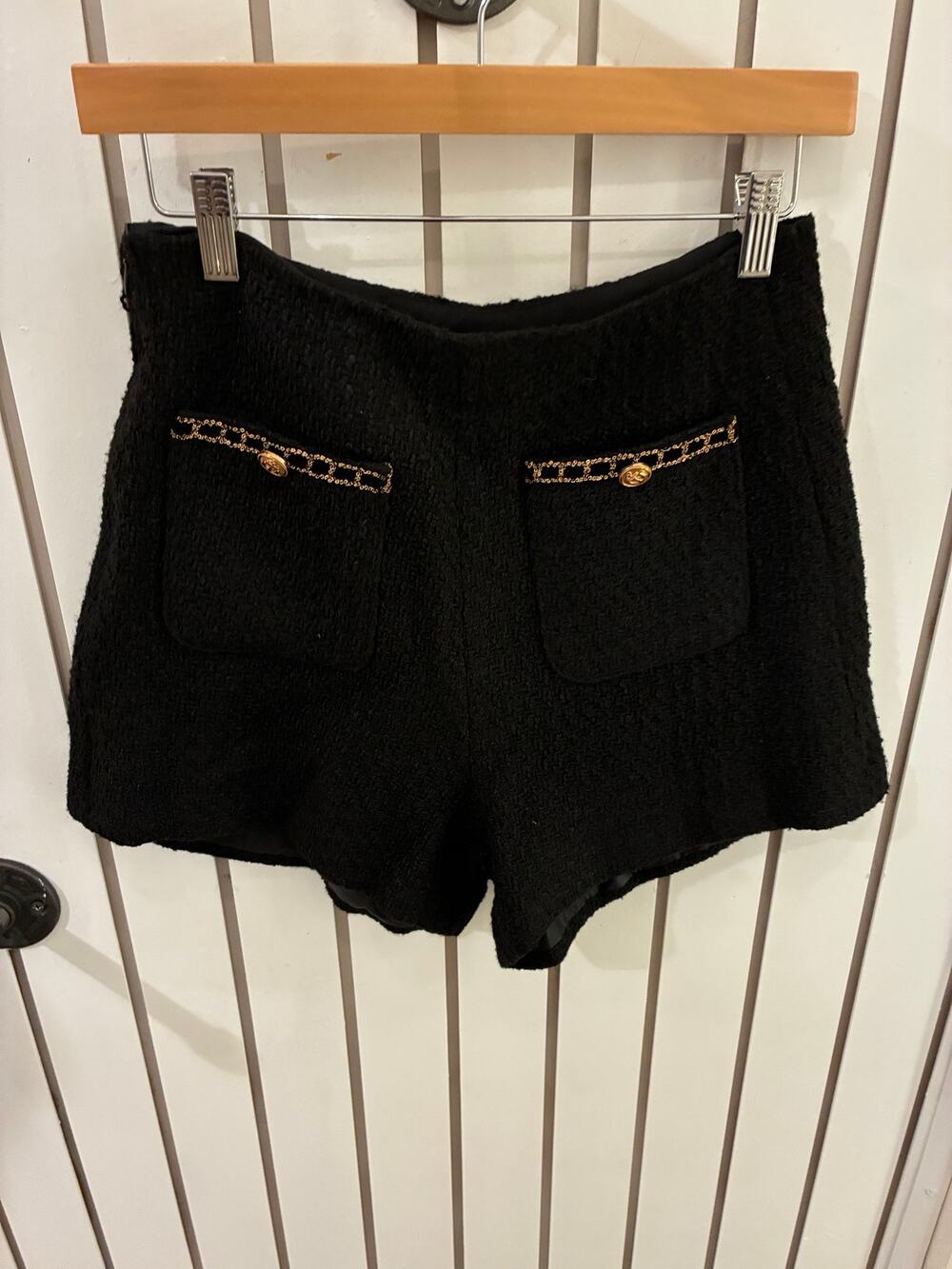 Urban Revivo Black Tweed Shorts with Bronze Buttons Size 4